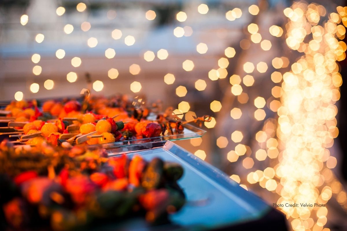 Vegan BBQ with twinkle lights at a zero-proof party