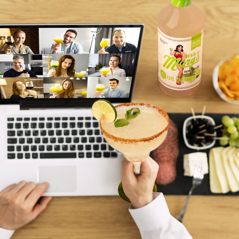virtual happy hour with lite Margarita Mix and snacks