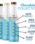 Three bottles of Sinless Syrups labeled as sugar-free, keto-friendly, zero sugar, zero net carbs, gluten-free, and plant-based.