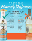 Side by side ingredient comparison of sugarfree Sinless hazelnut syrup with artificially-sweetened syrup on blue background
