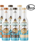 Set of six bottles of sugar-free syrups with branding on a white background