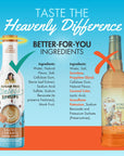 Side by side ingredient comparison for salted caramel Sinless Syrup and popular sugarfree brand on blue background