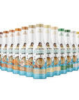 Row of Syrups bottles with various flavors on a white background