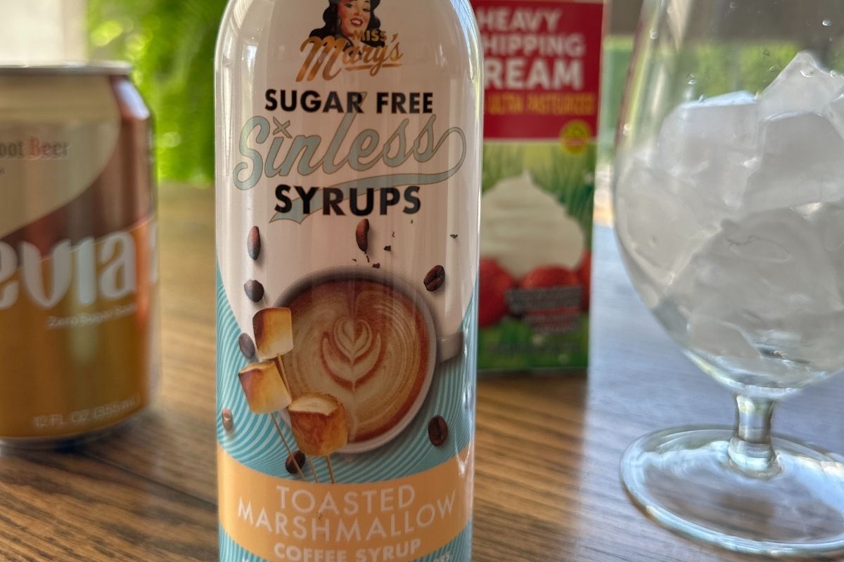 ingredients for Toasted Smore dirty soda on wood table