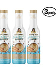 Three bottles of Sugar Free Sinless Syrups with almond biscotti flavor on a white background.