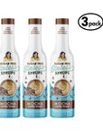 Three bottles of Sugar Free Sinless Syrups Mocha Coffee Syrup on a white background