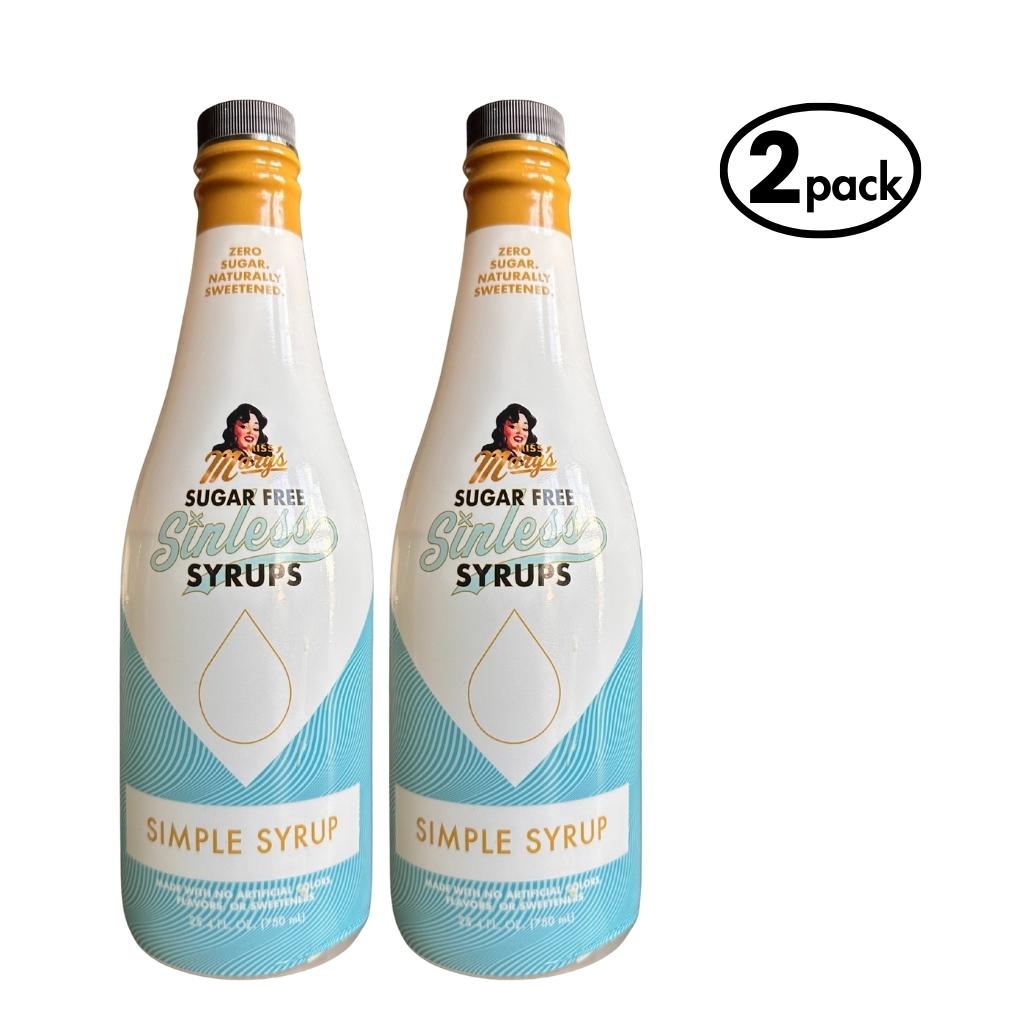Two bottles of Sugar Free Sinless Simple Syrups on a white background