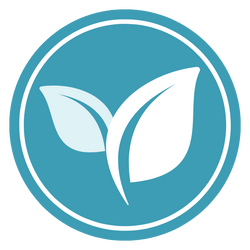 A circular teal icon with white leaves indiating plant-based ingredients.