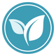 A circular teal icon with white leaves indiating plant-based ingredients.