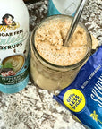 Miss Mary's sugar-free Peppermint Pattie syrup frappe on granite counter