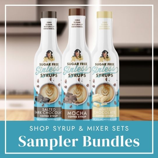 Chocolate coffee syrup set on wood counter