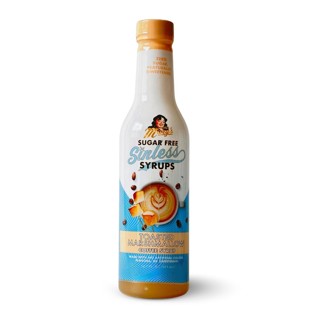 Miss Mary's Toasted Marshmallow Sugar Free Sinless Syrup bottle on white background