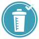 A teal circle with white shaker bottle icon with a checkmark indicating zero sugar.