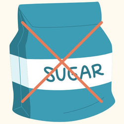 blue bag of sugar with x on cream background