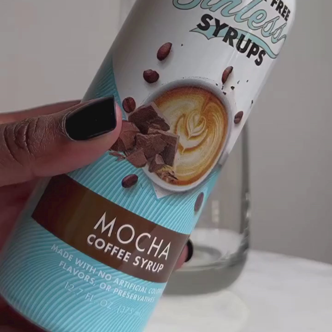 Mocha Sinless Syrup iced latte video